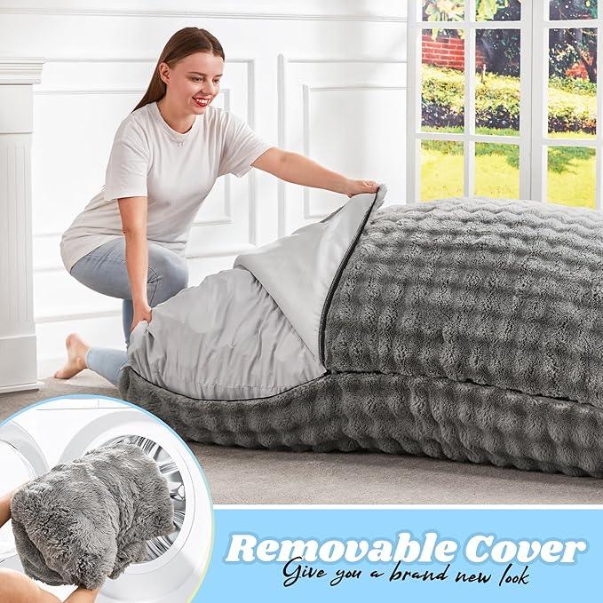 Hobestluk 3 in 1 Bean Bag Chair Giant Bean Bag Chairs for Adults with Bubble Cover Convertible Bean Bag Floor Cushion with Machine Washable Cover for Living Room (Bubble Grey)