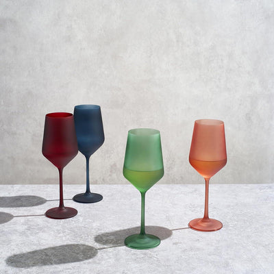 Frosted Colored Crystal Wine Glass | Set of 4 | Italian Style Tall Drinkware