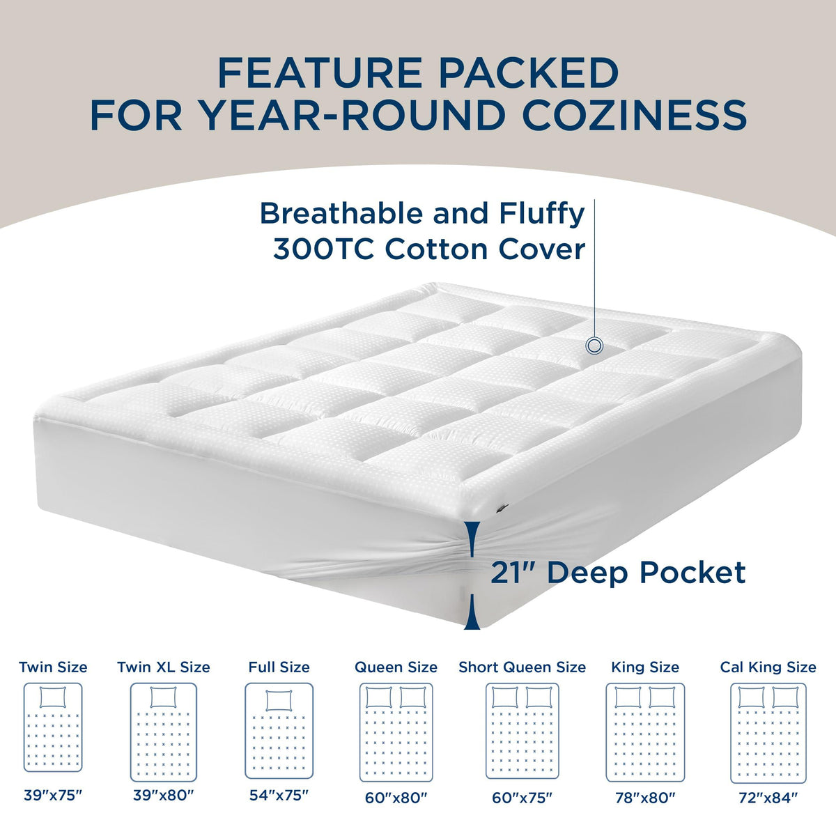 Bedsure Twin XL Mattress Pad, Deep Pocket Fits 8-21 in, White