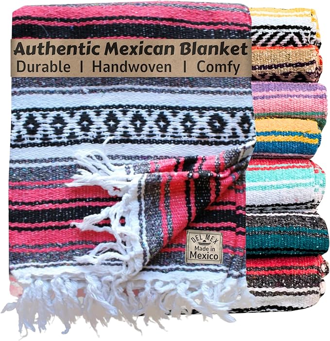 Del Mex Classic Mexican Blanket, Large Authentic Woven Falsa Throw (70