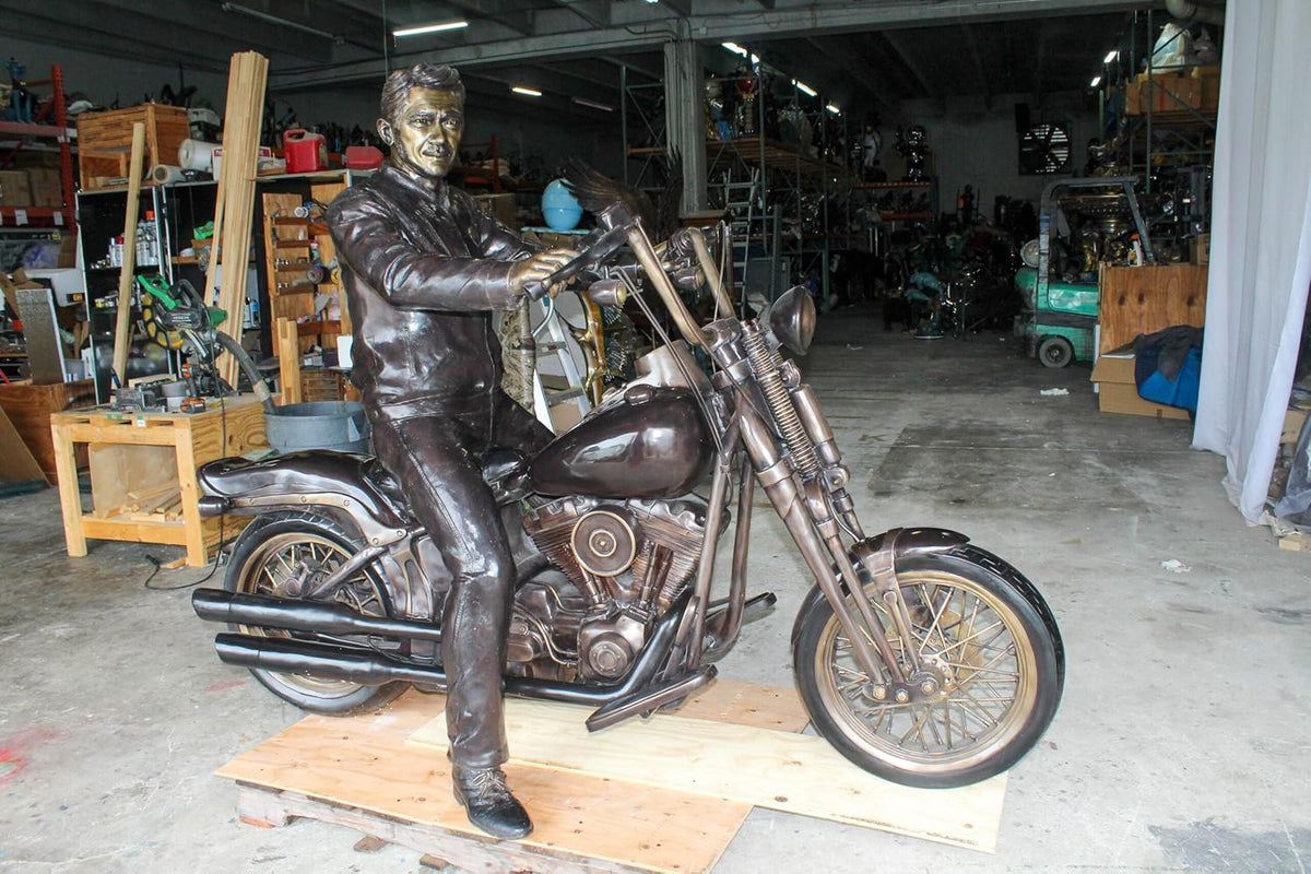 Bronze Sculpture of Man on His Motorcycle Life Size 
 94