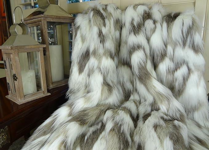 Ivory Beige Luxury Faux Fur Throw Blanket - Tibet Fox Fur - 90W x 90L