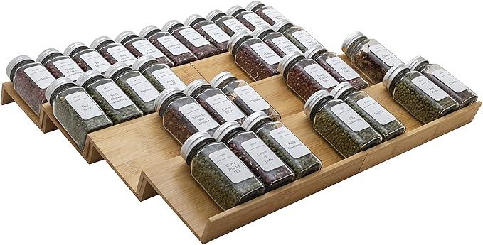 Bamboo Spice Rack Drawer Organizer - 8 Pieces Set- 10