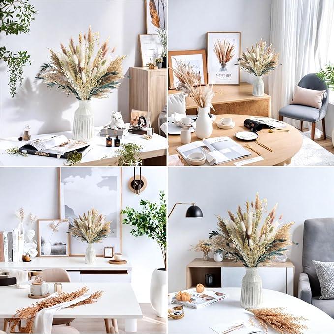 126pcs Dried Pampas Grass Decorations, Dried Flowers, Dried Bouquet in Vase, Reed Grass Bouquet for Boho Floral Wedding, Rustic Farmhouse Decor. (Vase Not Included)