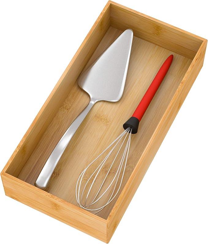 Bamboo Kitchen Drawer Organizer, Wooden Storage Box for Utensil Organizer Silverware Tray Cutlery Holder Flatware Containers - Multi-Use Deep Drawer Dividers Organizer for Bathroom, Jewelry, 12