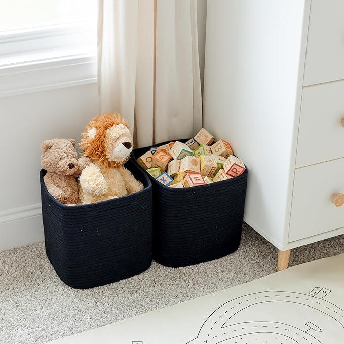 NaturalCozy Storage Cubes 11 Inch Cotton Rope Woven Baskets for Organizing, 3-Pack | Cube Storage Bin | Square Storage Baskets for Shelves Organizer, Classroom, Kids Toy Bins, Closet, Baby Nursery