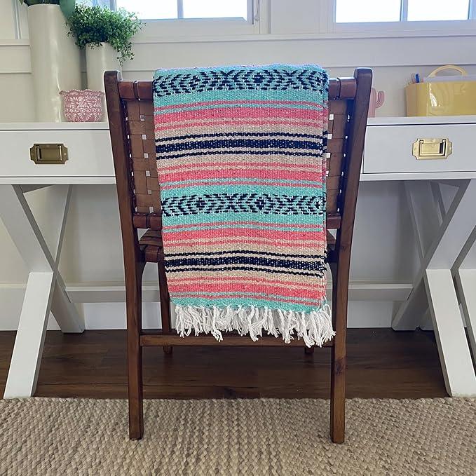 Del Mex Classic Mexican Blanket, Large Authentic Woven Falsa Throw (70