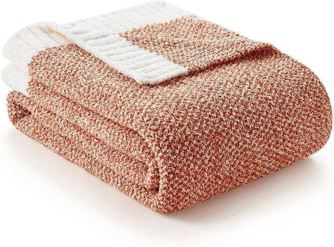 Snuggle Sac Orange Throw Blanket for Fall, Ultra Soft Warm Fall Blanket for Couch, Cozy Fuzzy Knit Microfiber Blankets and Throw Dupes for Sofa, Bed, Orange 50 x 60 inches
