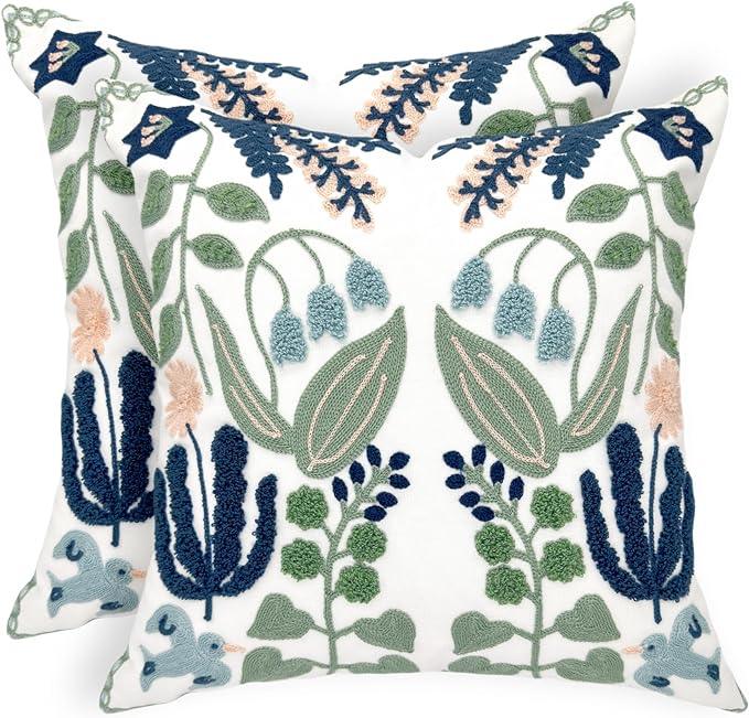 Alysheer Summer Floral Embroidered Decorative Throw Pillow Covers 18