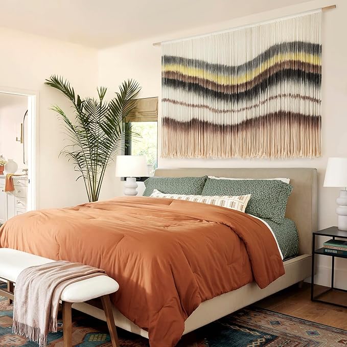 Macrame Wall Hanging Boho Chic Wall Art Macrame Wall Decor Fiber Yarn Tapestry Dip-Dye Living Room Home Bedroom Wall Decor 57