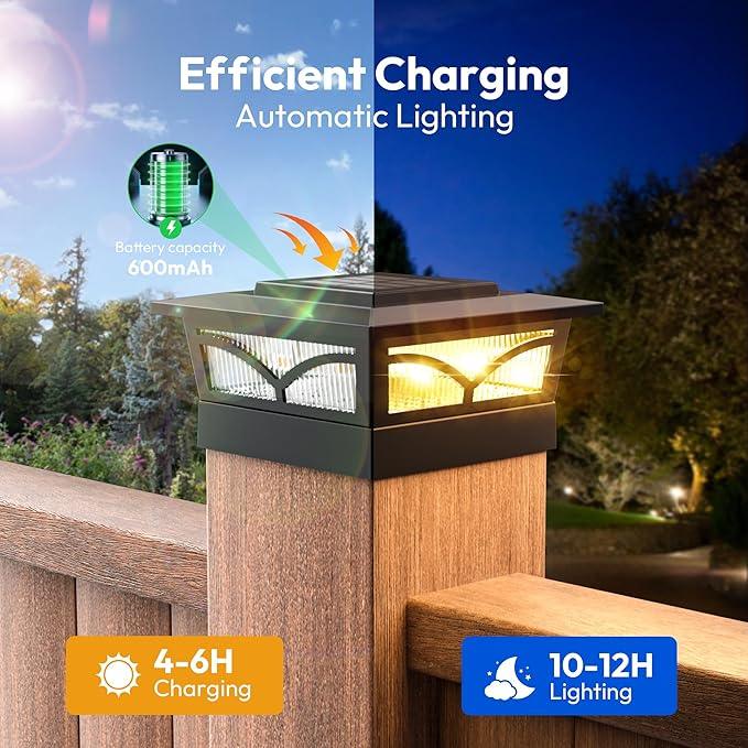 NIORSUN Solar Post Cap Lights Outdoor, 2 Modes LED, Deck Fence Post Solar Lights for 3.5x3.5 4x4 Caps Patio Garden Decoration, Warm White/Cool White Lighting Black 6 Pack