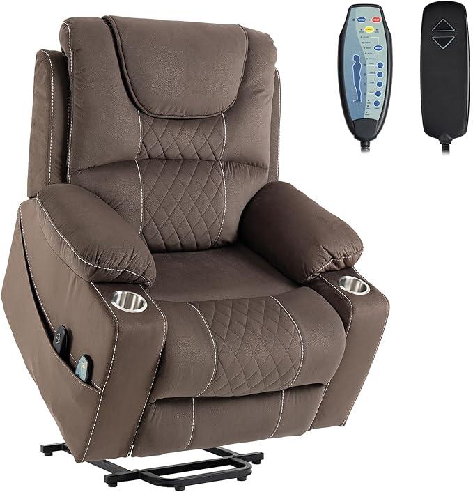 Power Lift Recliner Chair for Elderly with Massage and Heating, Ergonomic Electric Recliner Chair Single Sofa for Adults with Remote Control USB Port, Cup Holders, Side Pockets