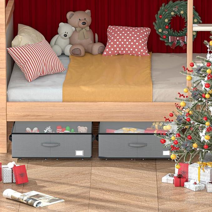 Under Bed Storage with Wheels, No Assemble Required 10 inches height Under Bed Storage bins,Large capacity Rolling Under bed Shoe Storage containers，dorm under bed storage drawers
