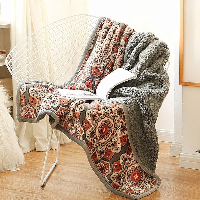 UKELER Floral Sherpa Bed Blanket King Size 90'' x 108'', Native American Cozy Warm Blanket for Bed/Couch/Sofa, Great Gift for Women's Day,Mother's Day,Father's Day,Thanksgiving,Christmas,Birthday