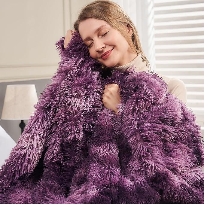 GONAAP Fuzzy Faux Fur Throw Blanket Twin Size Tie-dye Violet Purple Super Soft Cozy Plush Fuzzy Shaggy Blanket for Couch Sofa Bed (Tie-dye Violet Purple, Twin(60