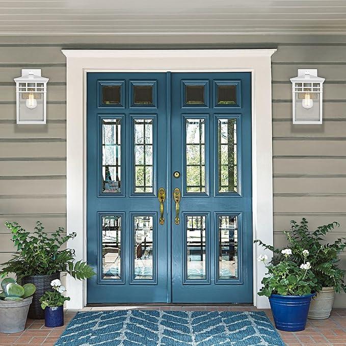 Outdoor Light Fixture Wall Mount, Rustic Exterior Lights Fixture Wall Sconces with Seeded Glass for Front Porch, Waterproof Outdoor Lantern in White Finish for Home, Garage, Barn, Storefront