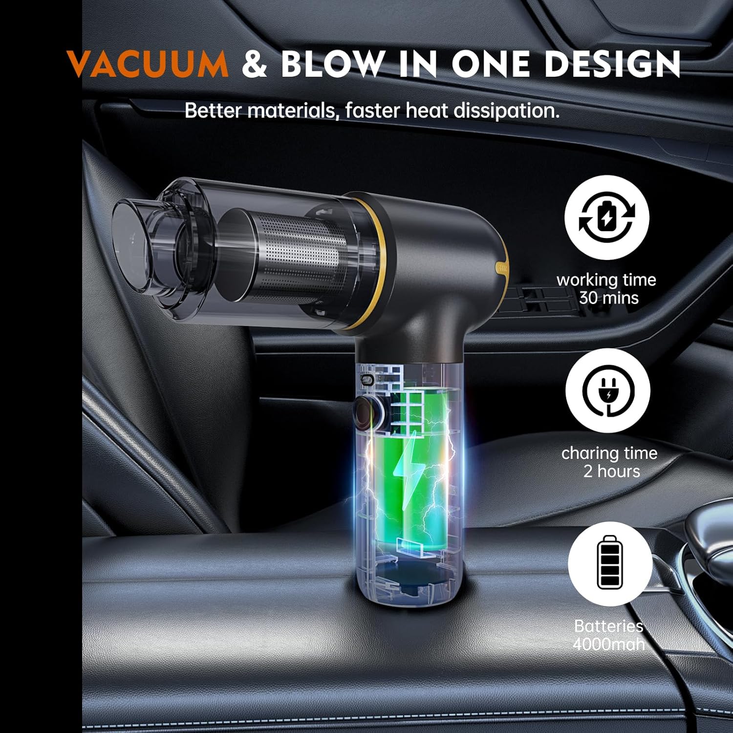 4-IN-1 Car Vacuum Portable Cordless - 12000Pa