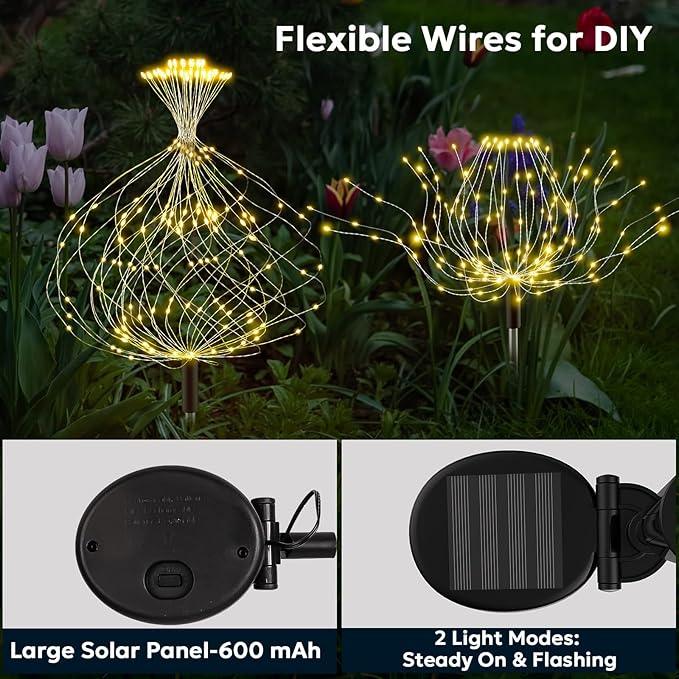 Solar Garden Lights Outdoor Waterproof 200 LED Fireworks Lights Solar Powered Sparkles Landscape Fairy Light Outside Decorations Light for Yard Patio Pathway Lawn Party Walkway Decor, 6 Pack