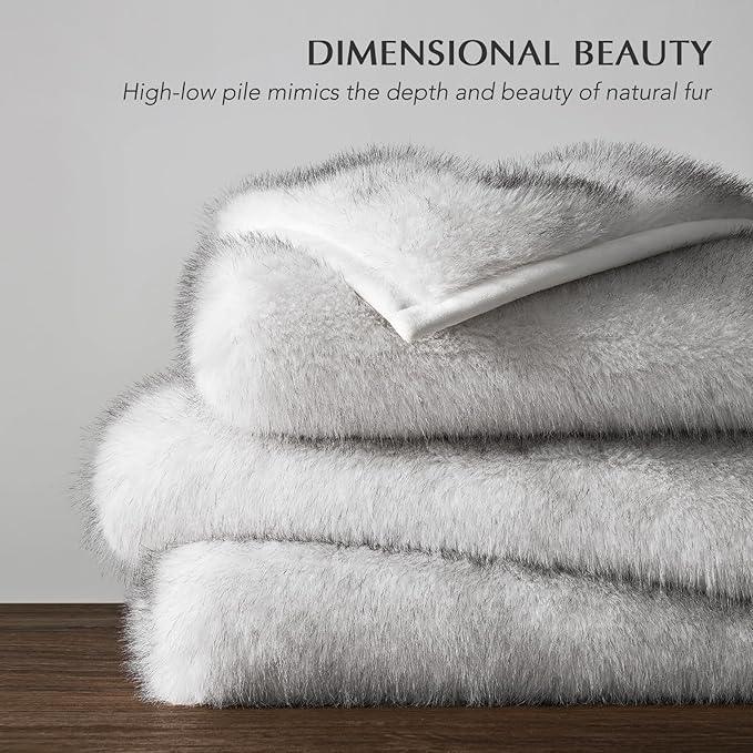 Luxury Faux Fur Throw Blanket, Soft Fluffy Faux Mink Blankets for Bed, Couch, Sofa, Thick Cozy Plush Warm Fur Throws with Reversible Velvet, Frosted White Wolf, 60