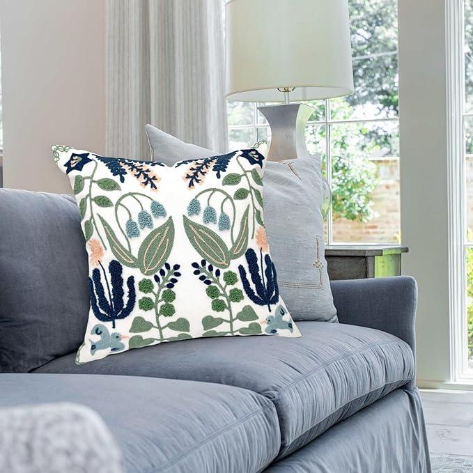 Alysheer Summer Floral Embroidered Decorative Throw Pillow Covers 18