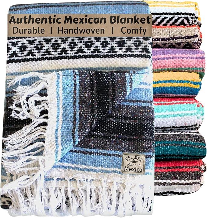 Del Mex Classic Mexican Blanket, Large Authentic Woven Falsa Throw (70