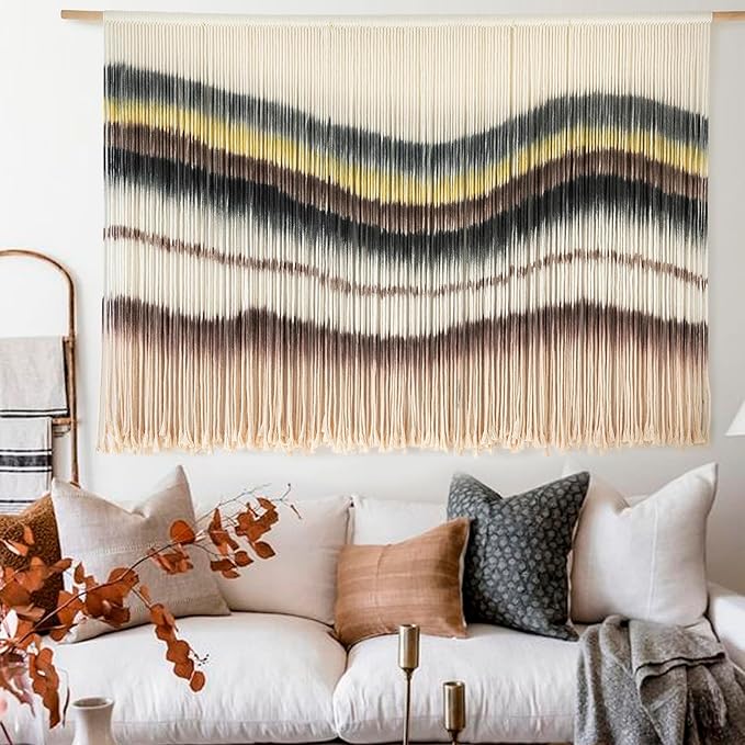 Macrame Wall Hanging Boho Chic Wall Art Macrame Wall Decor Fiber Yarn Tapestry Dip-Dye Living Room Home Bedroom Wall Decor 57