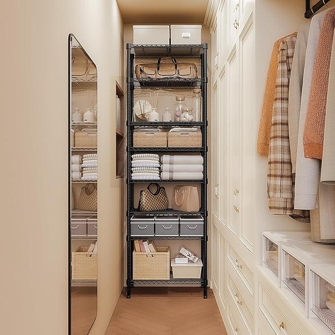 8 Tier 2000 lbs Storage Rack Metal Wire Shelving Unit, Storage Standing Shelf Organizer for Laundry Bathroom Kitchen Pantry Closet Garage Basement Utility Room, Black 13.8