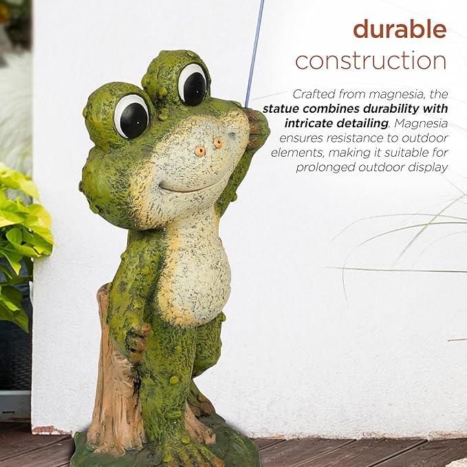 Alpine Corporation QWR1002 Indoor/Outdoor Smiling Frog with Purple Umbrella Garden Statue, Playful Frog Statue, 27