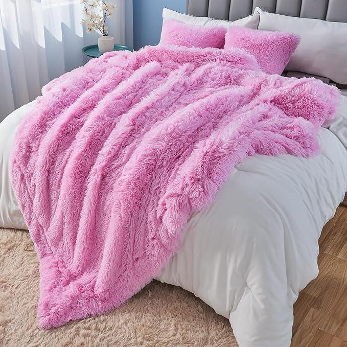 GONAAP Fuzzy Faux Fur Throw Blanket Twin Size Light Pink Super Soft Cozy Plush Fuzzy Shaggy Blanket for Couch Sofa Bed (Light Pink, Twin(60