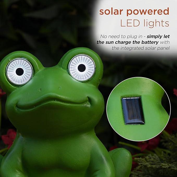 Alpine Corporation ZEN390SLR-L Frog on Mushroom Statue with LED Lights, Solar-Powered LED Frog Garden Statue, 24