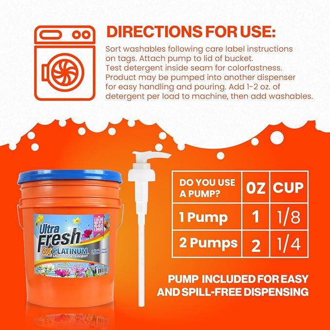 Ultra Fresh 5 Gallon Liquid Laundry Detergent Washing Soap with Spring Fresh Fabric Softener for All Machine Types, 6X Platinum, Up to 640 Loads