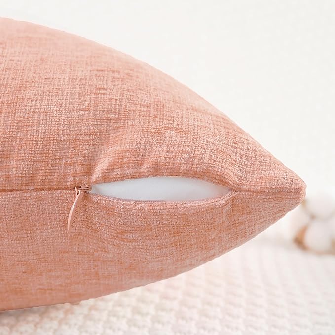 CaliTime Throw Pillow Covers Decorative 18 X 18 Inches Pack of 4 Cozy Chenille Cushion Cases for Couch Sofa Bed Living Room Home Dusty Pink
