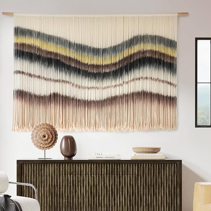 Macrame Wall Hanging Boho Chic Wall Art Macrame Wall Decor Fiber Yarn Tapestry Dip-Dye Living Room Home Bedroom Wall Decor 57