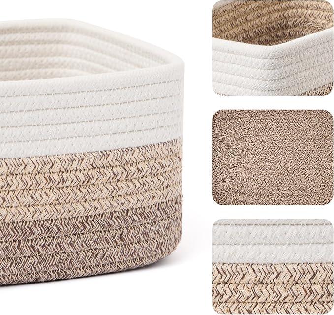 Small Storage Baskets for Organizing | Closet Organizer Bins | Shelf Toy Basket | Woven Rope Baskets | Cube Decorative Box | Shallow Basket |11.5x7.5x4.7”| 4 Packs Gradient Brown