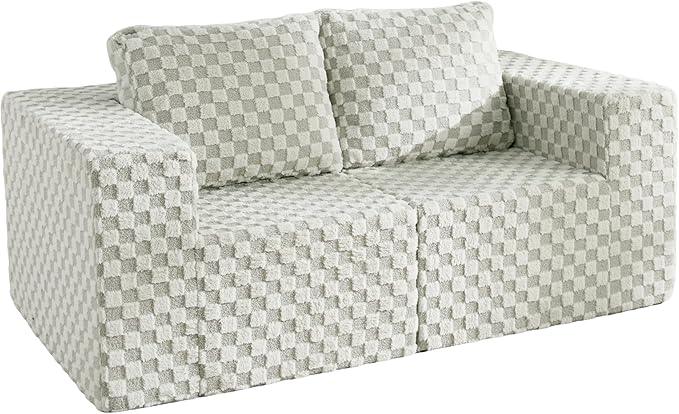 Modular Sectional Sofa 2 Seater Loveseat Modular Couch with Deep Seat Memory Foam Cloud Sofa Chair with Pillows Oversized Sectional Sofa for Living Room Bedroom (Plush GREYOLIVE, Loveseat)