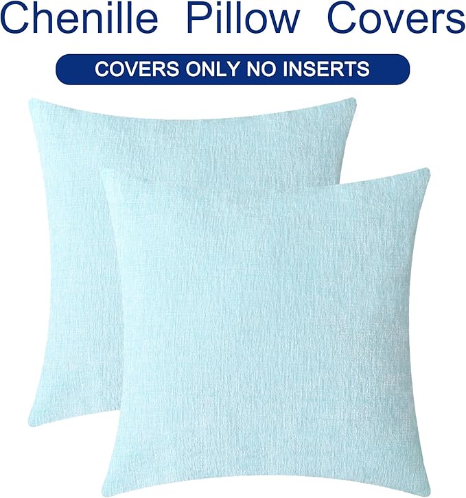CaliTime Throw Pillow Covers Decorative 22 X 22 Inches Pack of 2 Cozy Chenille Cushion Cases for Couch Sofa Bed Living Room Home Light Blue Grey