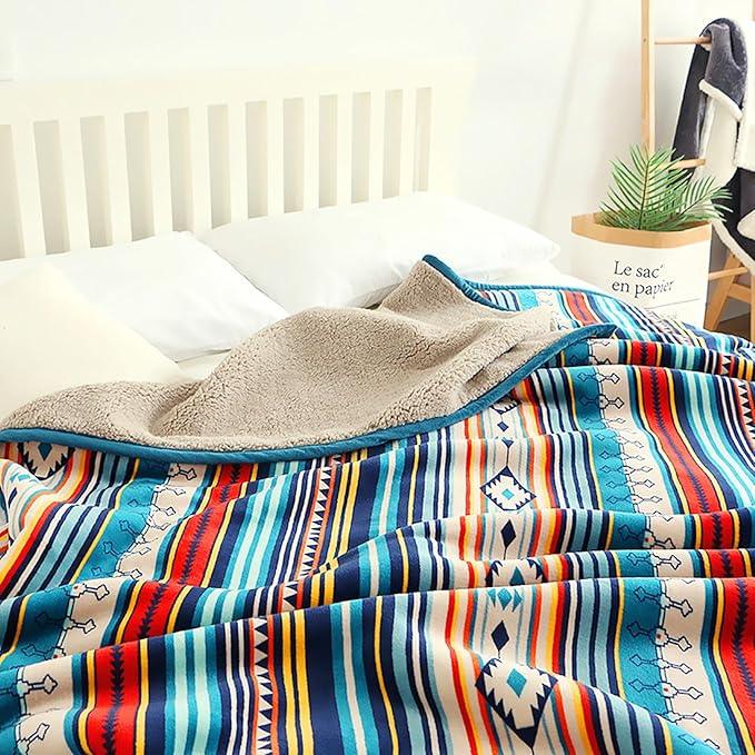 UKELER Bohemian Sherpa Throw 80'' x 60''- Soft Plush Flannel Boho Throw Blankets for Bed/Couch/Sofa/Office/Camping
