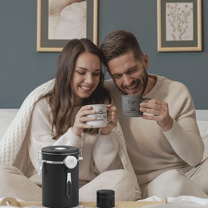 Coffee canister set for ground coffee with Date Tracker Travel Coffee jar,Stainless Steel Kitchen Food Airtight storage container for Coffee Beans or Grounds,Tea,Sugar (22oz-Black)
