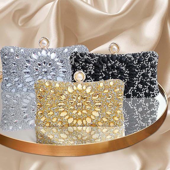 Sparkly Rhinestone Evening Clutch for Women - Luxury Handbag with Detachable Chain
