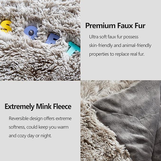 GONAAP Fuzzy Faux Fur Throw Blanket Queen Size Frosty Grey Super Soft Cozy Plush Fuzzy Shaggy Blanket for Couch Sofa Bed (Frosty Grey, Queen(90