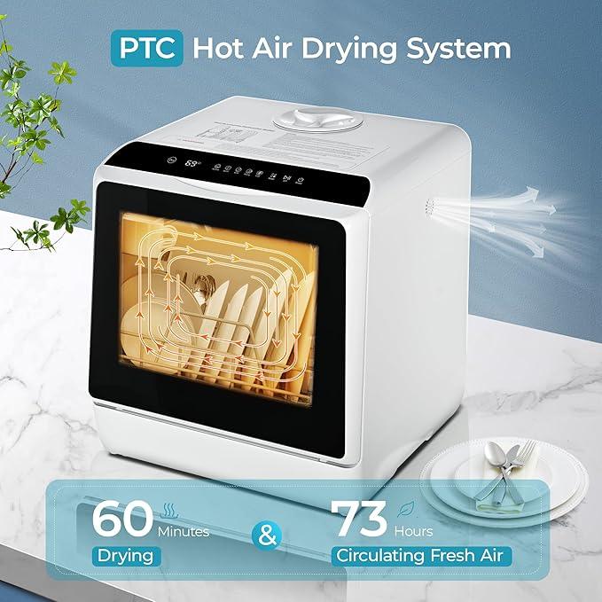EUHOMY Countertop Dishwasher with 5L Built-in Water Tank& Inlet Hose Portable Mini Dishwashers with 6 Programs for Small Apartments, Dorms and RVs,High-Temp& Air-Dry Function, No Hookup Needed