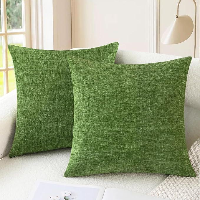 CaliTime Throw Pillow Covers Decorative 24 X 24 Inches Pack of 2 Cozy Chenille Cushion Cases for Couch Sofa Bed Living Room Home Forest Green
