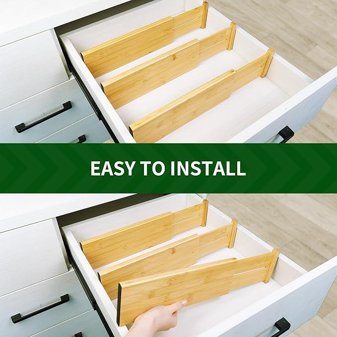 VaeFae 3 Pack Bamboo Drawer Dividers, 4