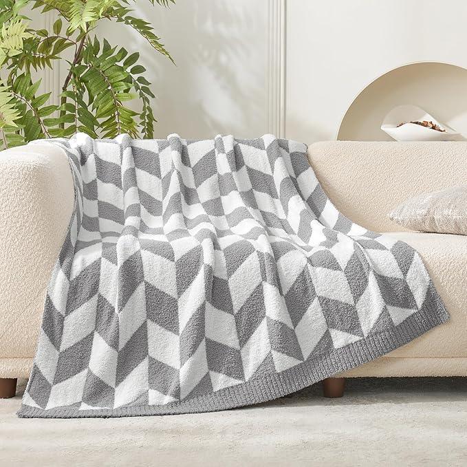 Snuggle Sac Chevron Throw Blanket for Couch, Reversible Super Soft Warm Blankets Cozy Knit Fuzzy Plush Lightweight Throws for Sofa, Bed, Camping,Grey,50x60 inches