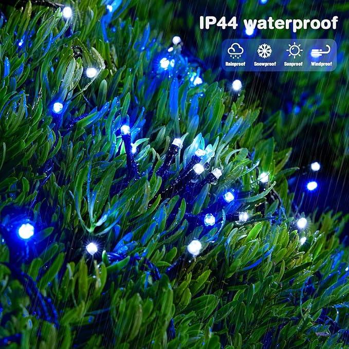 JMEXSUSS 250LED Christmas String Lights 91.5ft Extendable Green Wire Christmas Lights Outdoor Waterproof, 8 Modes LED String Lights Indoor for Tree Wedding Party Garden Patio Decoration, Blue & White