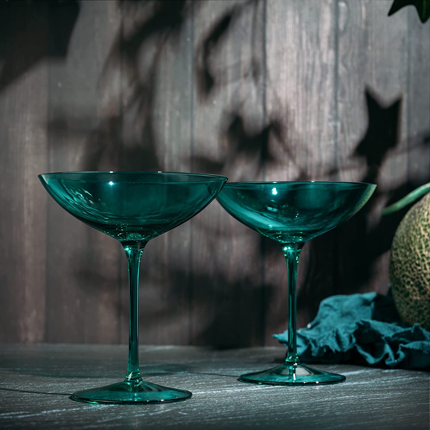 Champagne Coupes 12oz by The Wine Savant - Colorful Champagne Glasses, Prosecco, Mimosa Glasses Set, Cocktail Glass Set, Bar Glassware Luster Glasses (2, Teal)