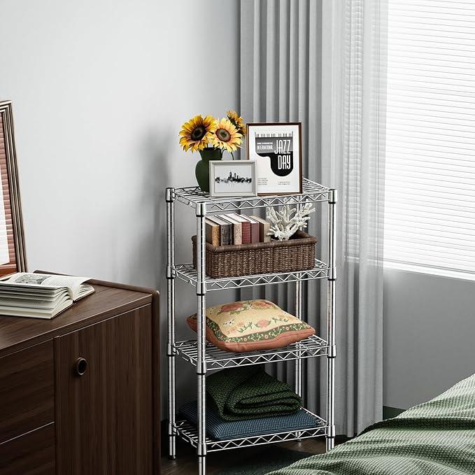 1000 lbs 4 Tier Shelf Metal Storage Shelves Wire Rack Closet Organizers with PP Board for Garage Kitchen Bathroom Laundry Chrome 11.8