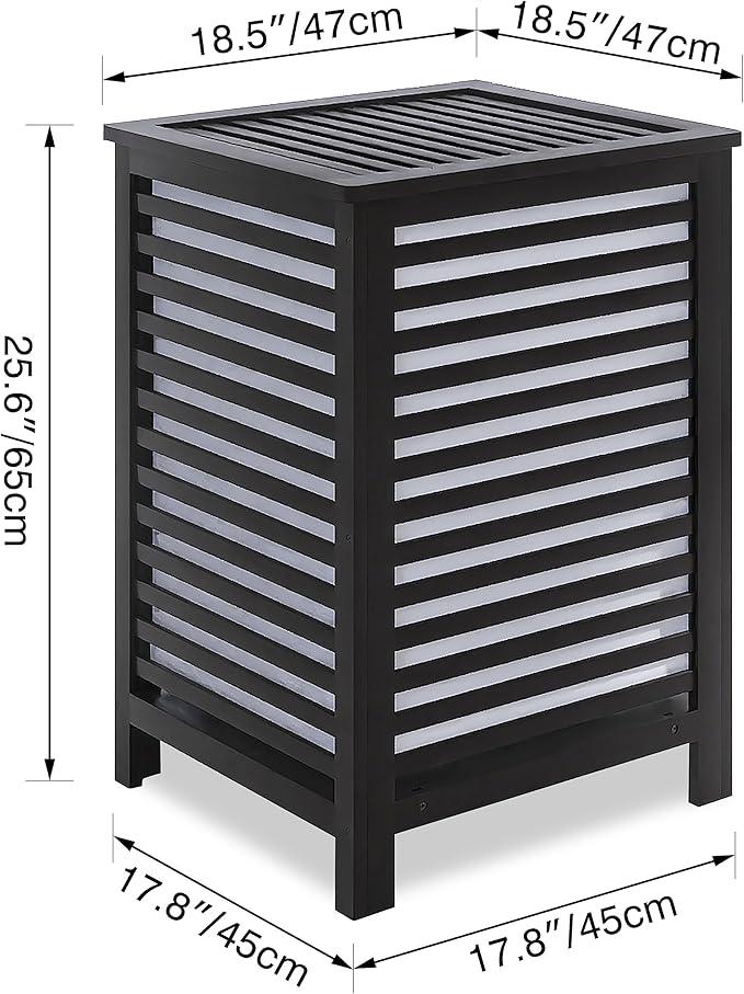 SMIBUY Double Laundry Hamper with Lid, 120L Bamboo Laundry Basket with Removable Liner Bag, 2-Section Clothes Divider Laundry Sorter for Laundry Room, Bathroom, Bedroom (Black)