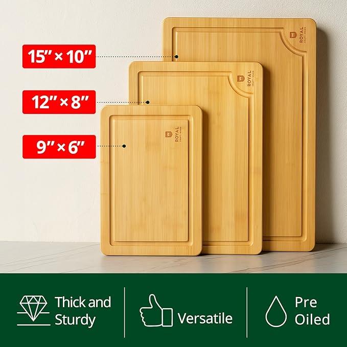Wooden Cutting Boards for Kitchen Meal Prep & Serving - Bamboo Wood Cutting Board Set - Charcuterie & Chopping Butcher Block for Meat - Kitchen Gadgets Gift