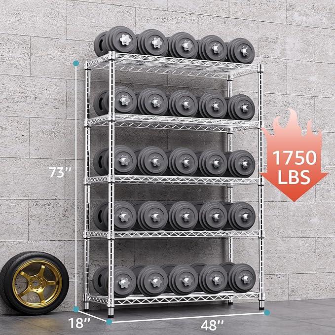 1750 LBS Storage Shelves 5-Tier Utility Shelving Unit Steel Organizer Wire Rack for Home,Kitchen,Office,Garage, Capacity 17.7